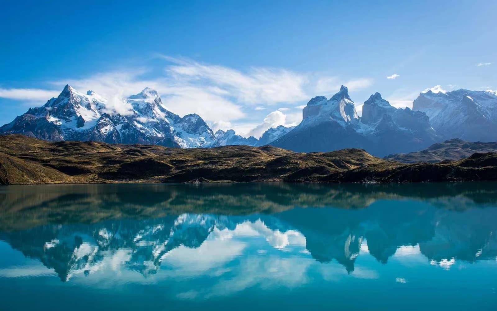 Mountain peaks reflected in a Patagonian lake