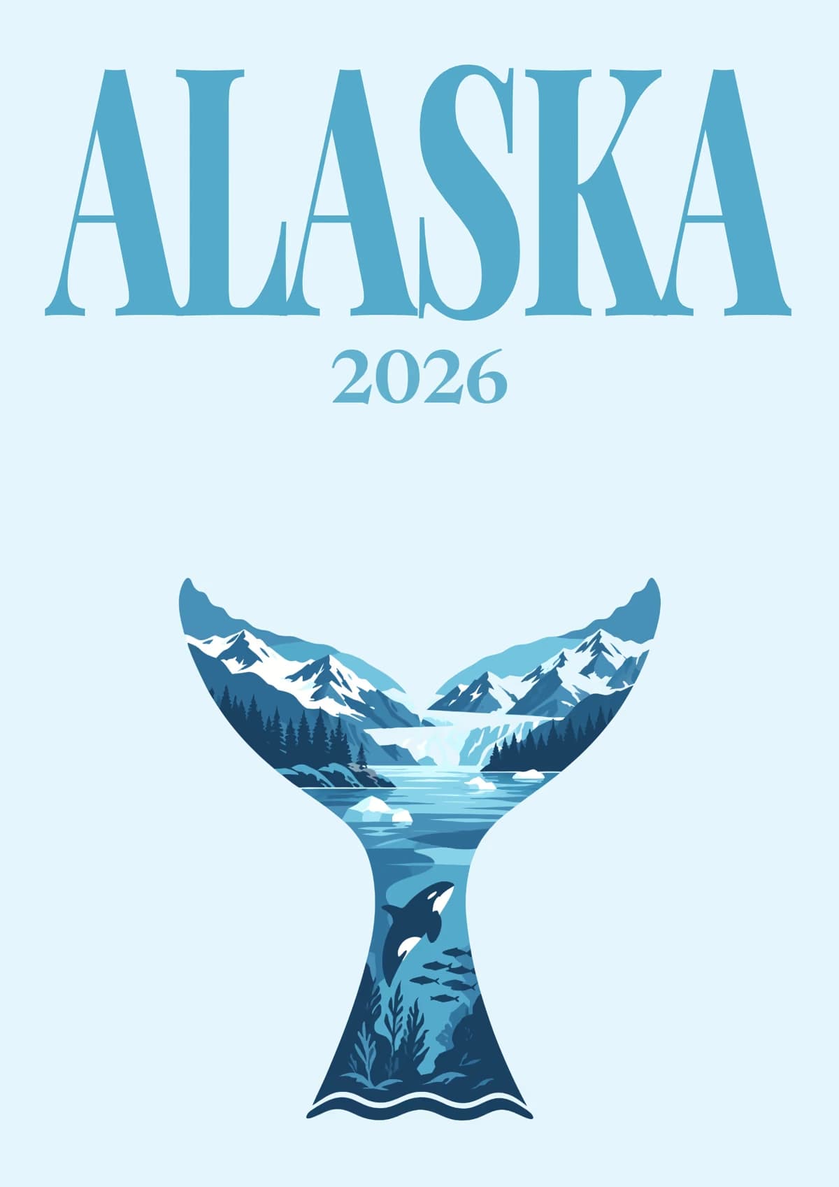 Alaska illustrated travel photo book cover with the whale tail artwork