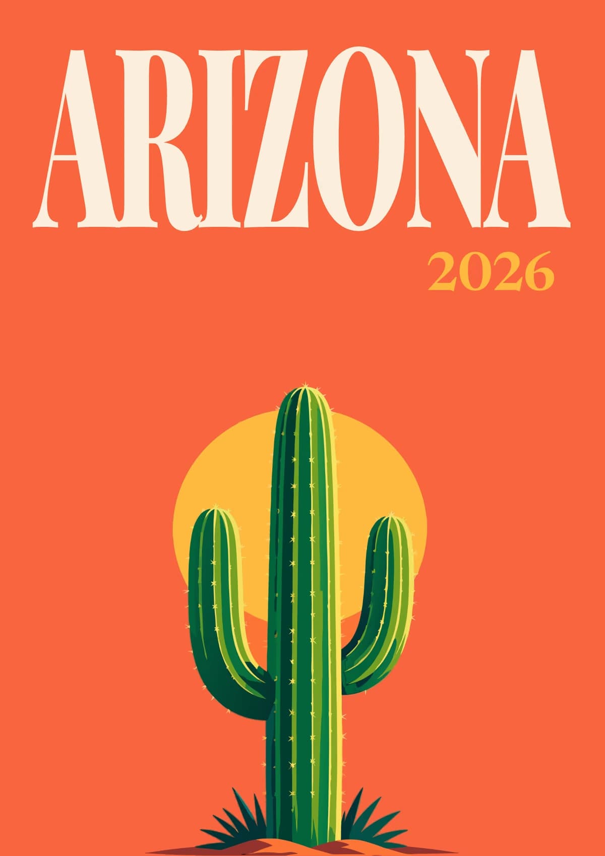 Arizona illustrated travel photo book cover with the saguaro and sun artwork