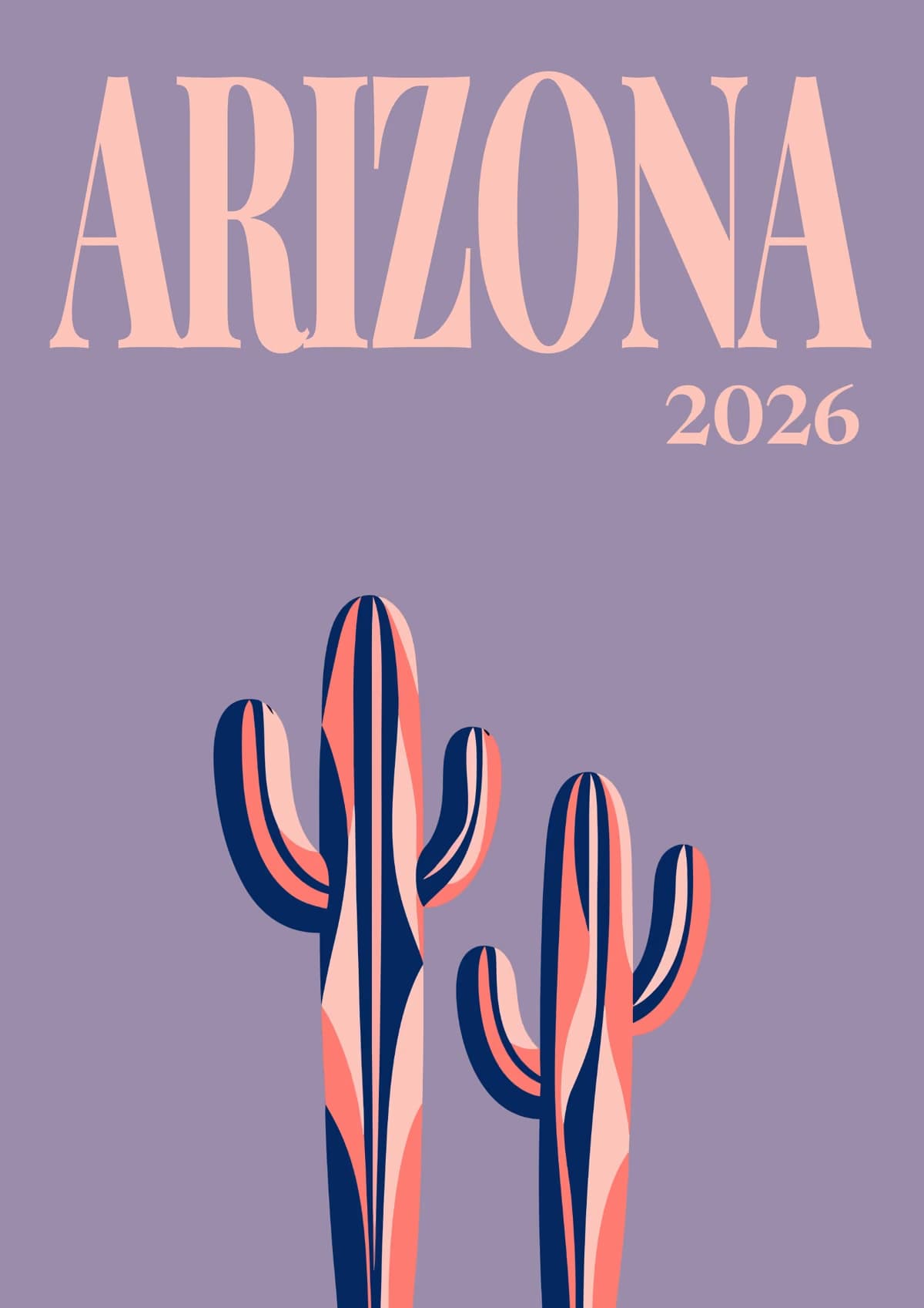 Arizona illustrated travel photo book cover with the saguaros artwork