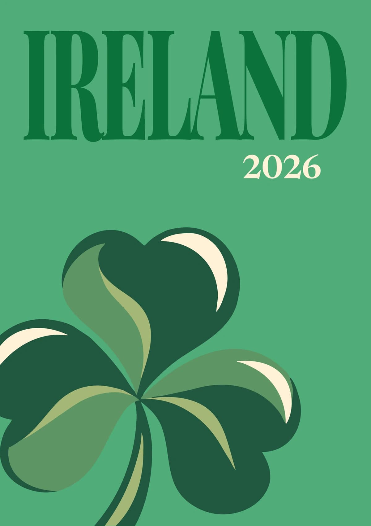 Ireland illustrated travel photo book cover with a green shamrock on green