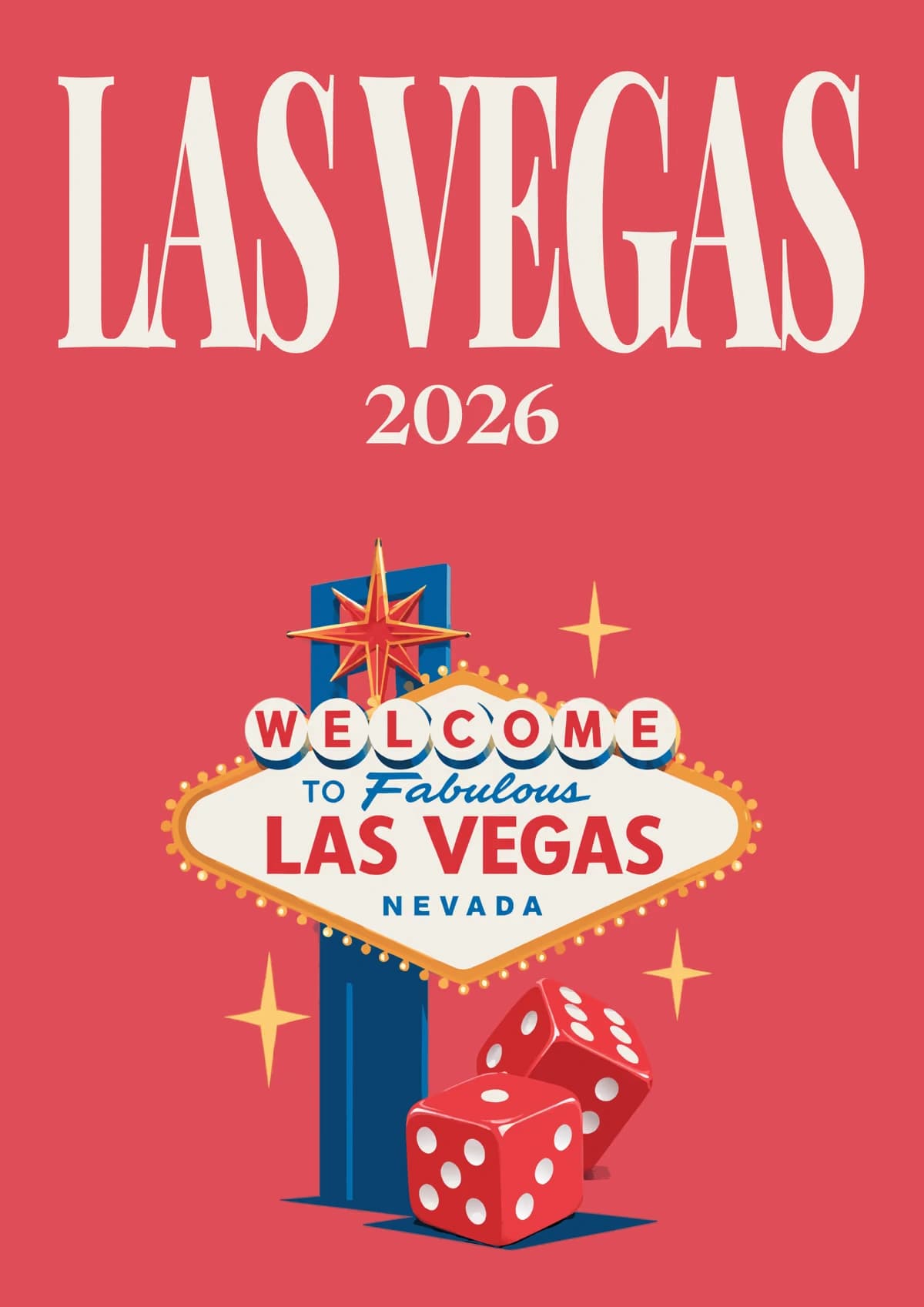 Las Vegas illustrated travel photo book cover with the welcome sign and dice artwork
