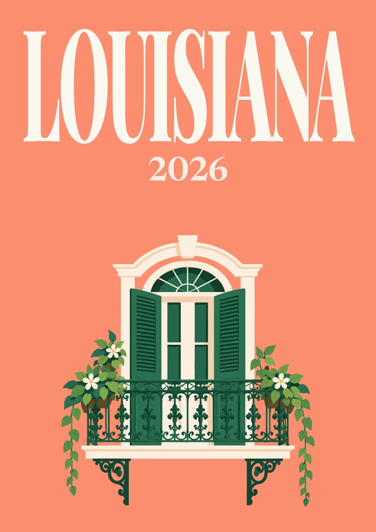Louisiana illustrated travel photo book cover with the balcony artwork