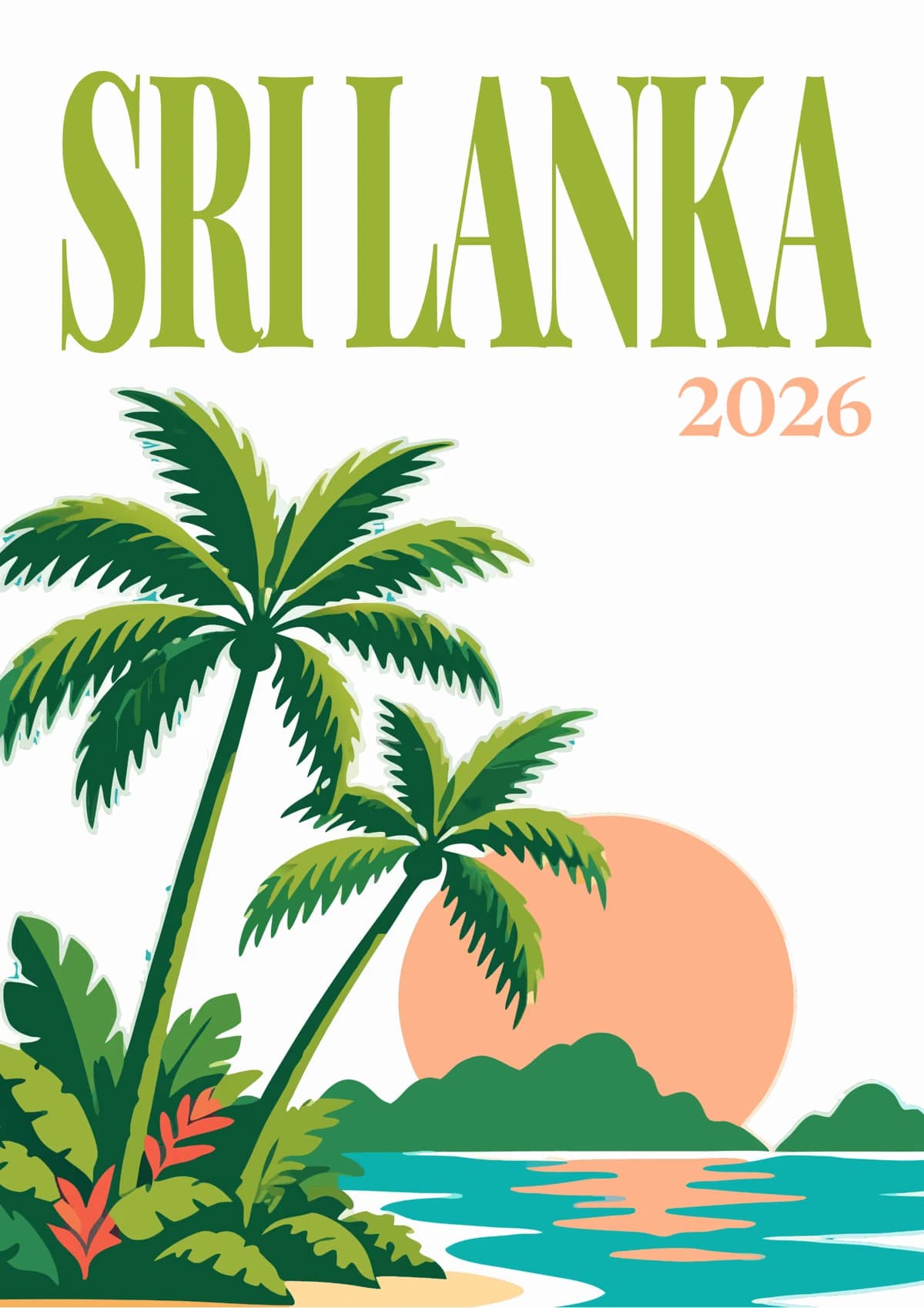 Sri Lanka illustrated travel photo book cover with the palm beach artwork