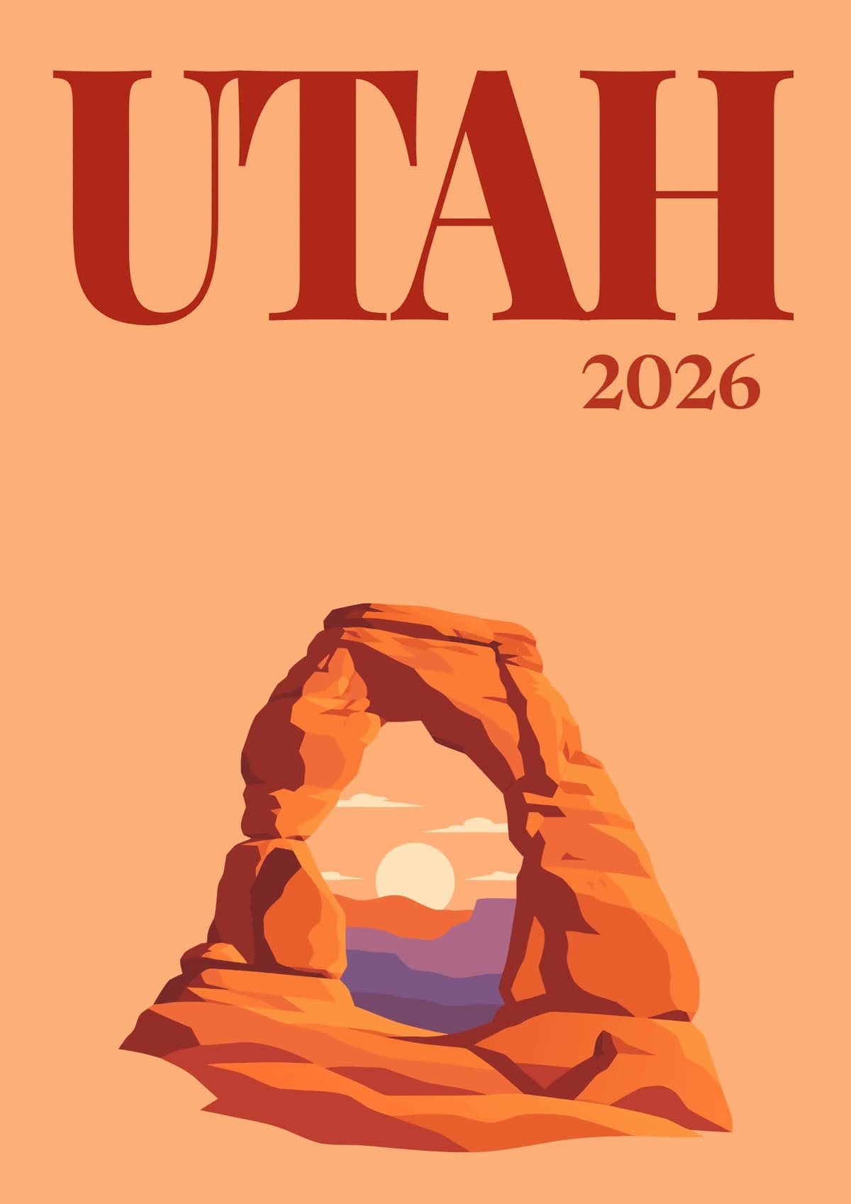 Utah illustrated travel photo book cover with the Delicate Arch artwork
