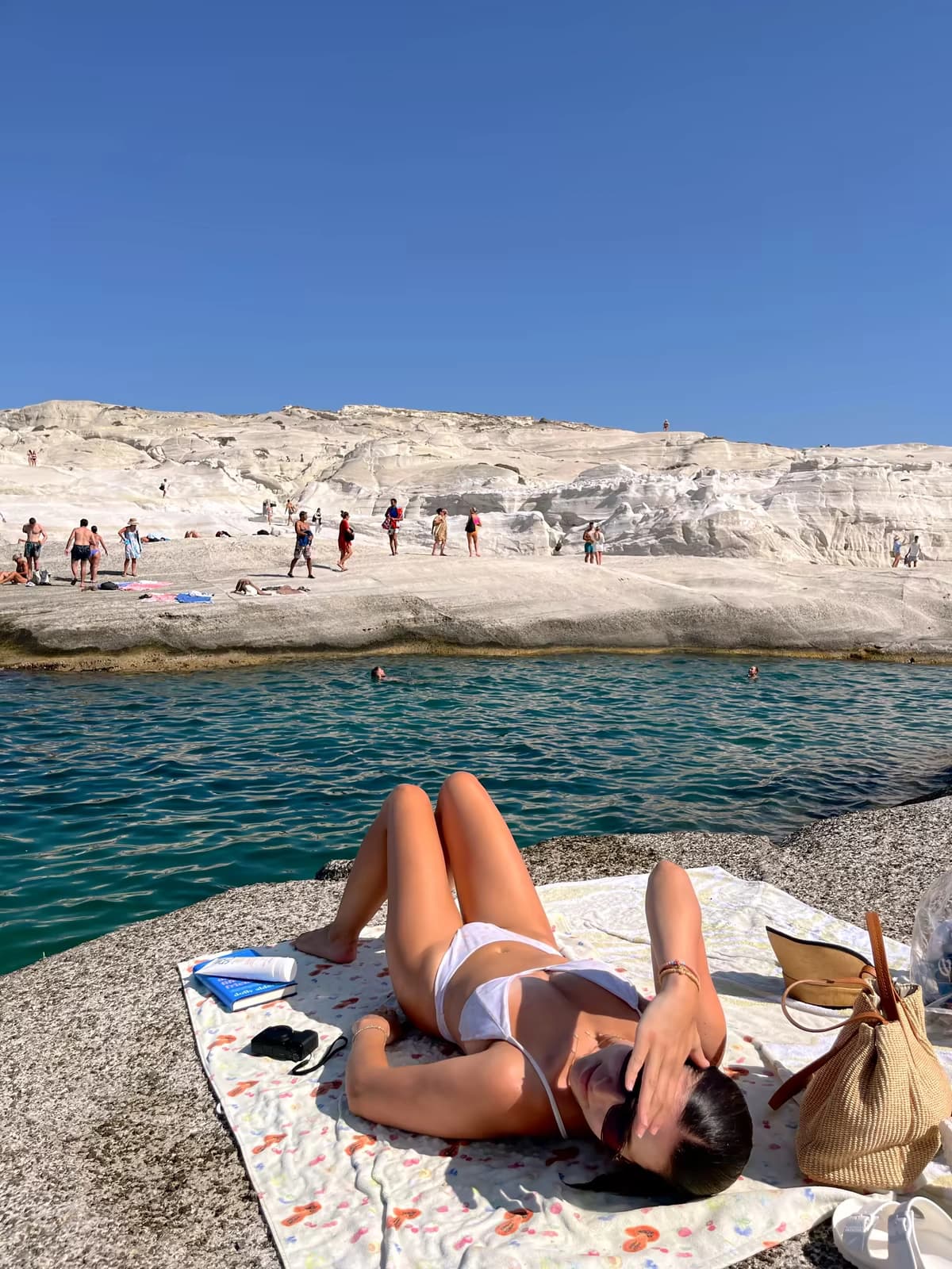 A seaside swim beside a rocky beach