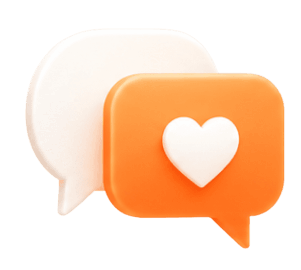 Two glossy conversation bubbles with a heart