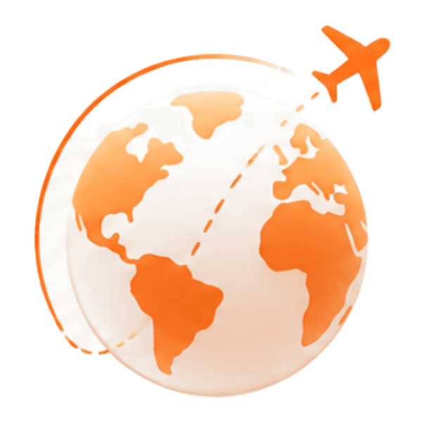 Glossy globe with an aeroplane following a travel route