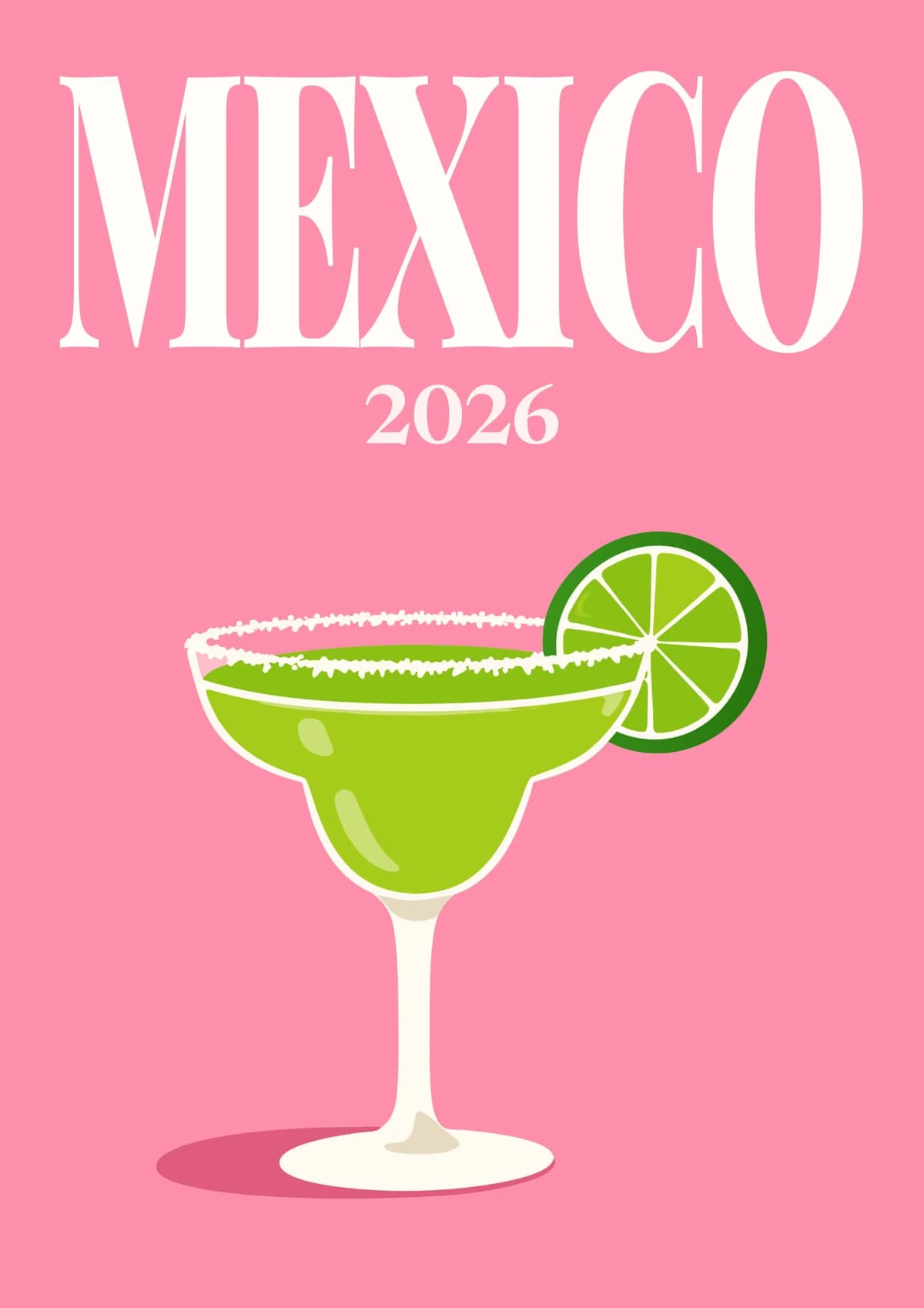 Mexico illustrated travel photo book cover with a margarita with lime on pink