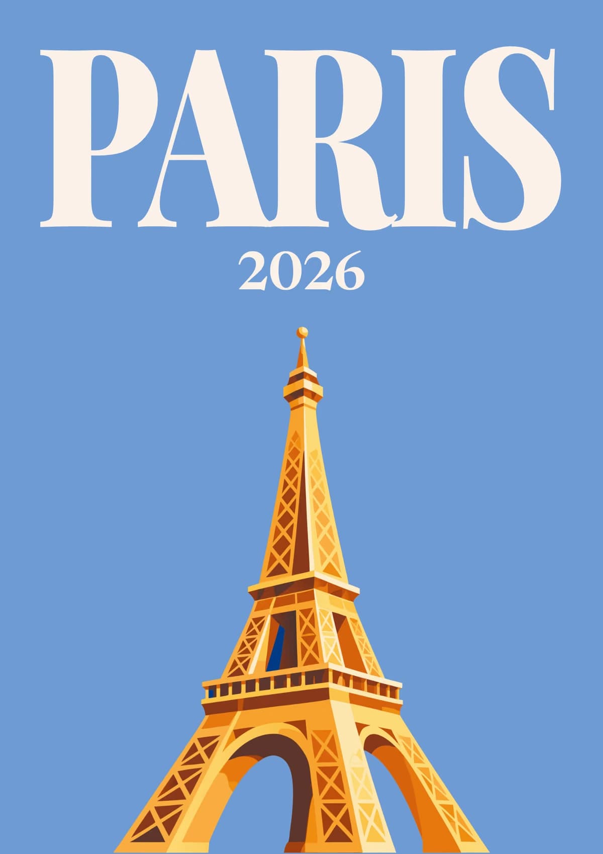 Paris illustrated travel photo book cover with a gold Eiffel Tower on blue