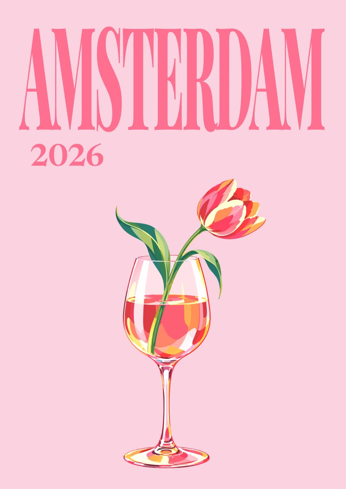 Amsterdam illustrated travel photo book cover with the tulip in wine glass artwork