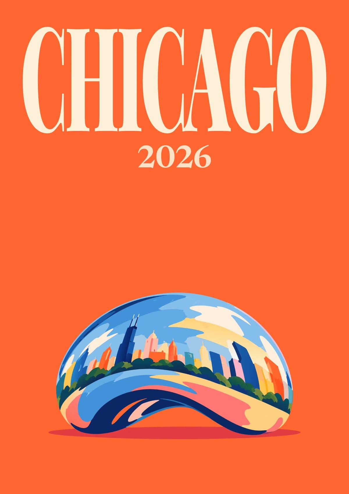 Chicago illustrated travel photo book cover with the Cloud Gate (the Bean) artwork