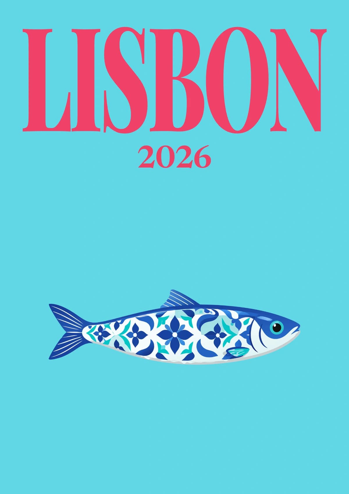 Lisbon illustrated travel photo book cover with the azulejo sardine artwork