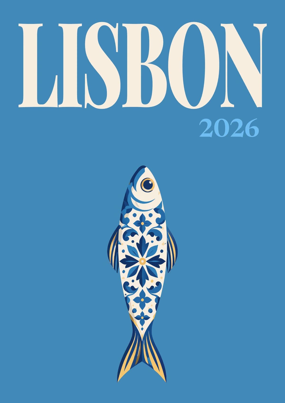 Lisbon illustrated travel photo book cover with the azulejo sardine artwork