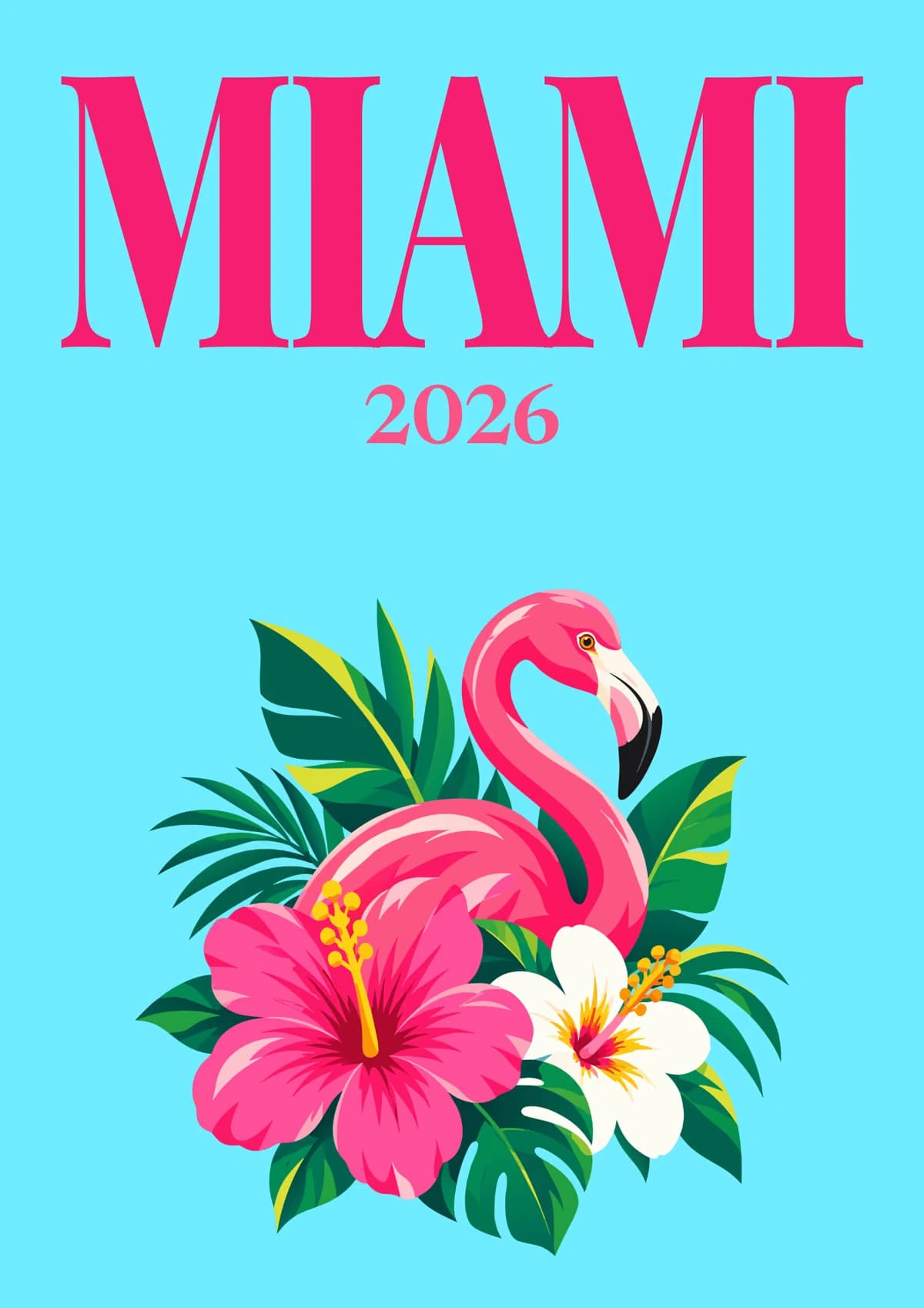 Miami illustrated travel photo book cover with the flamingo and hibiscus artwork