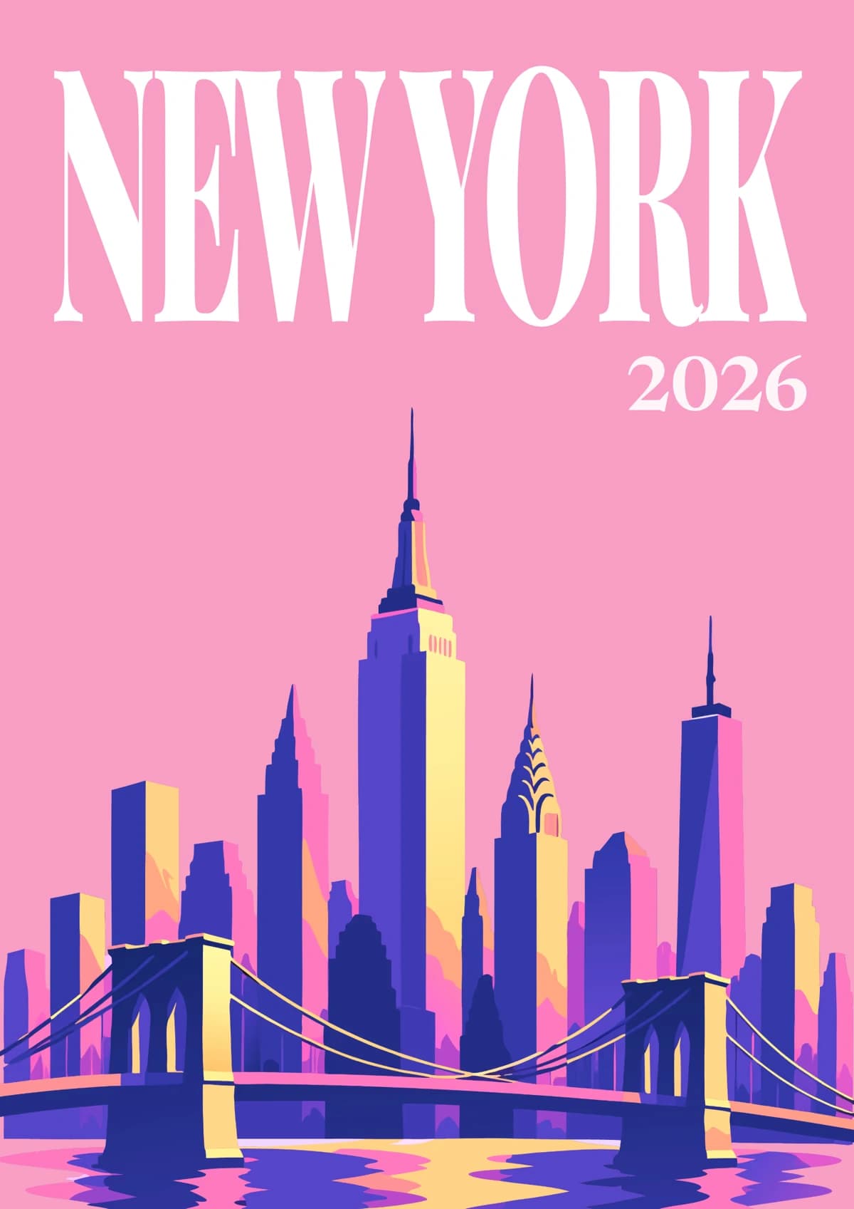 New York illustrated travel photo book cover with the skyline and bridge artwork
