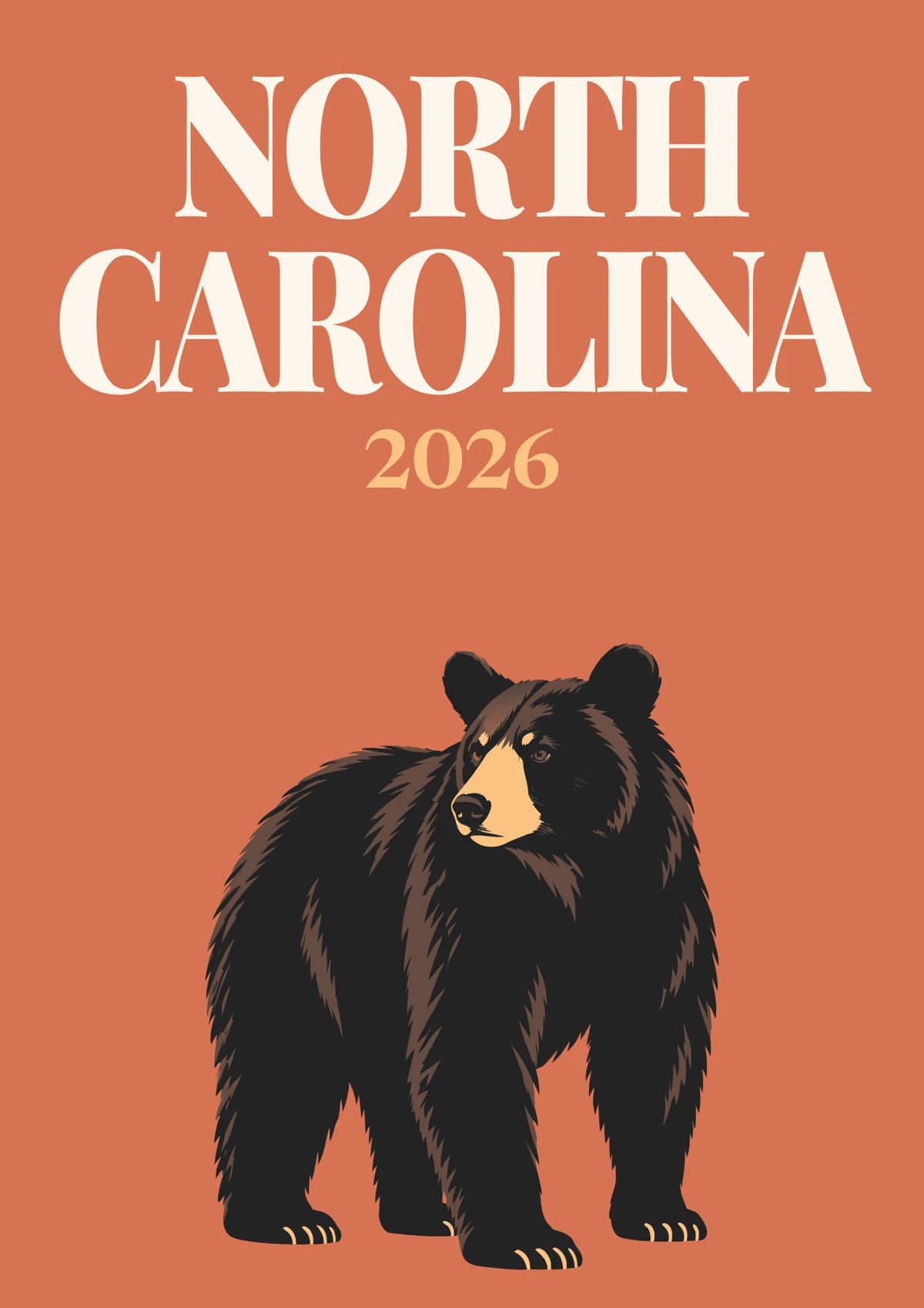 North Carolina illustrated travel photo book cover with the black bear artwork