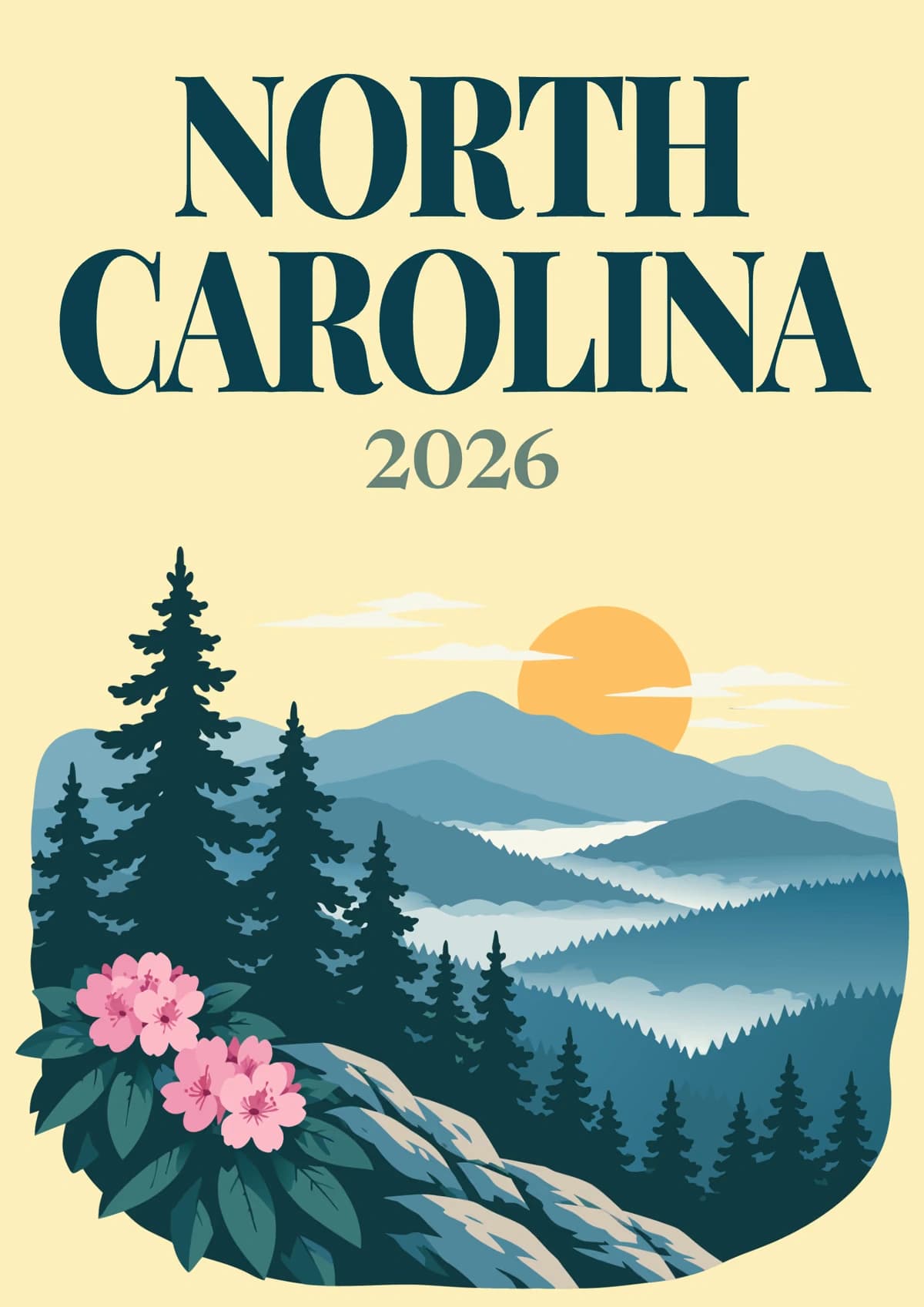 North Carolina illustrated travel photo book cover with the Blue Ridge artwork
