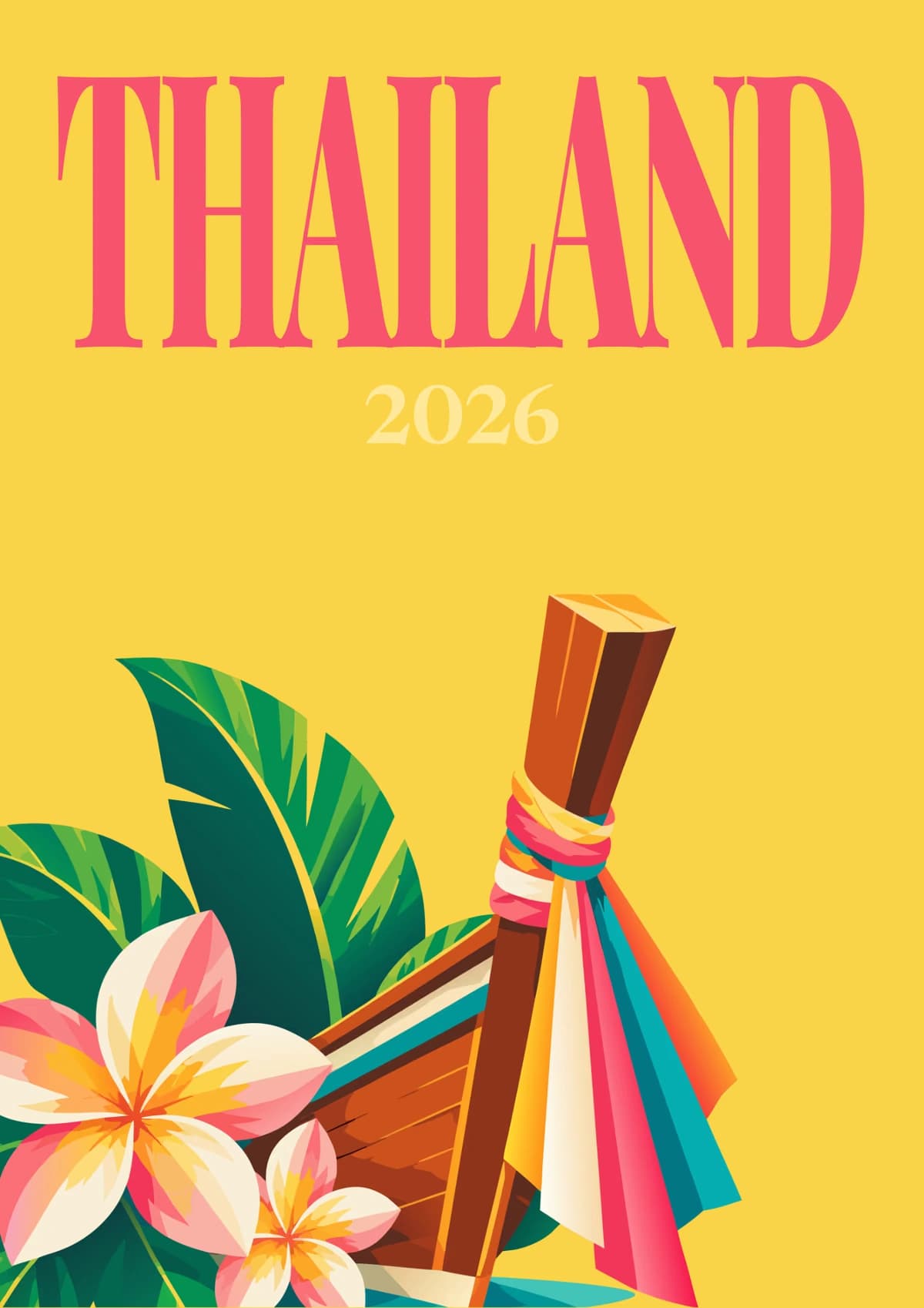 Thailand illustrated travel photo book cover with the longtail boat artwork