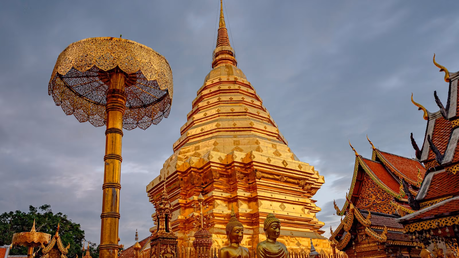An ornate golden temple in Thailand