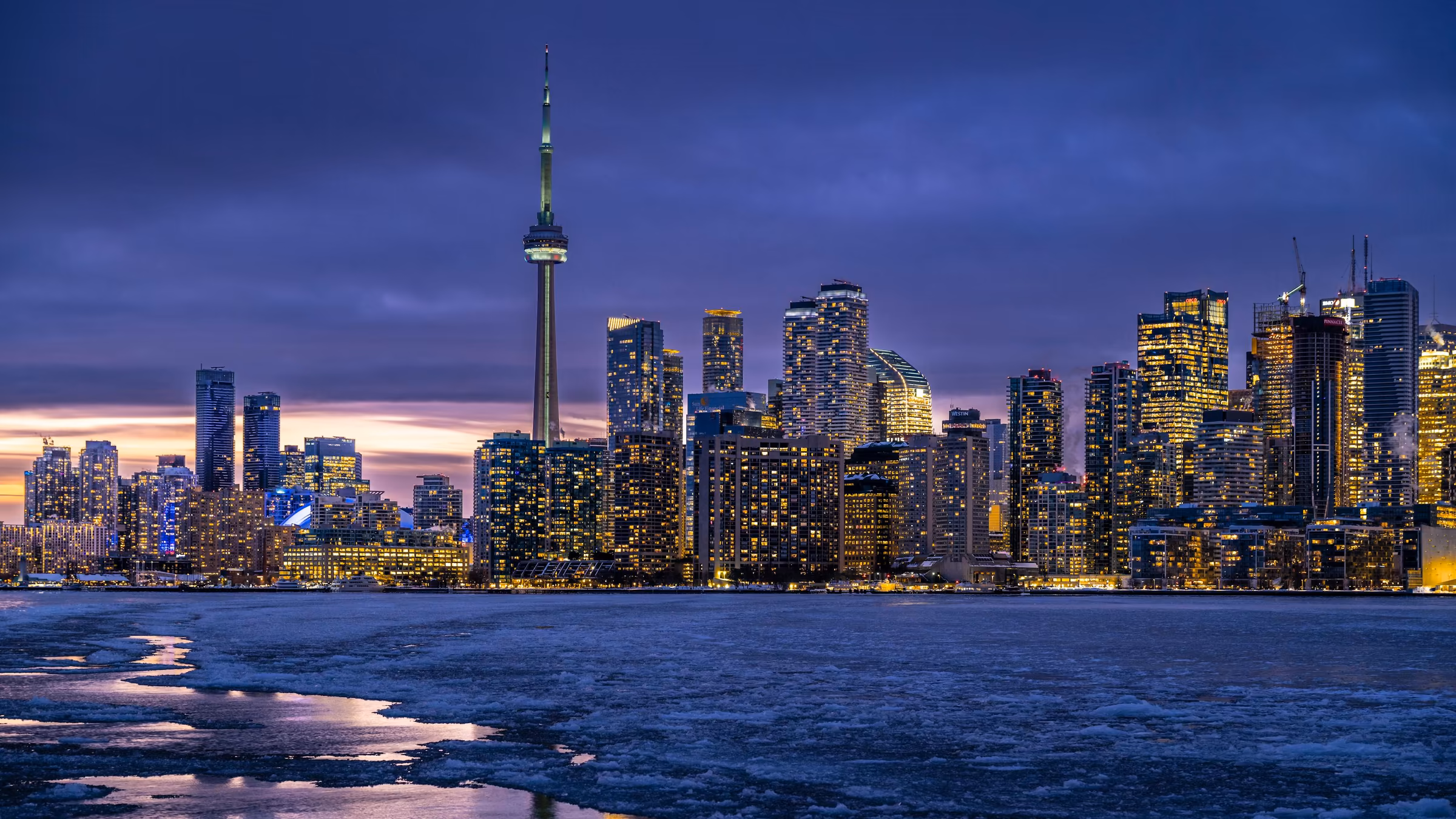 The Toronto skyline beside Lake Ontario