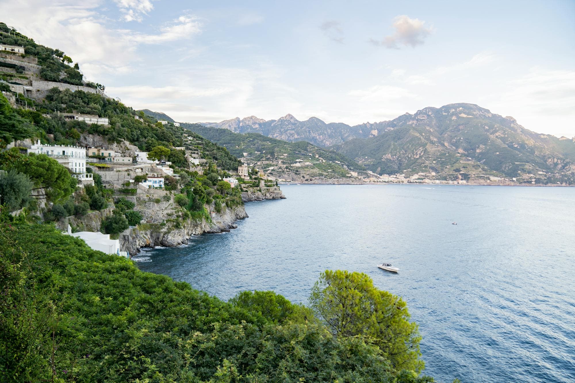 View of the Amalfi Coast cliffs and Mediterranean sea near Ravello, Italy