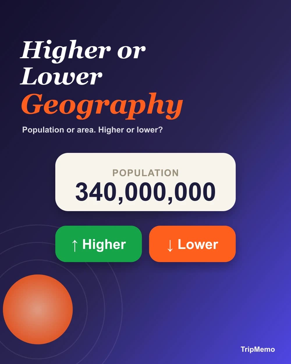 Higher or Lower geography game