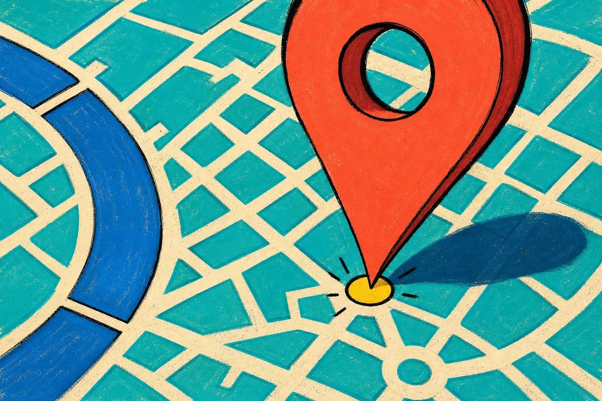 Hand positioning a bright map pin above an illustrated city map