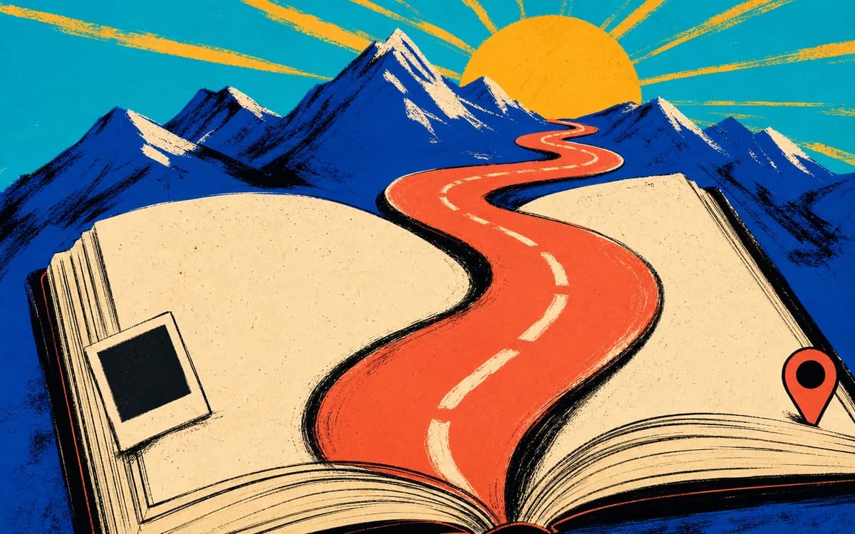 Illustrated road trip journal card