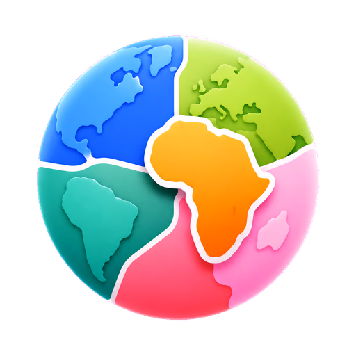 Colourful globe divided into regions for learning countries continent by continent