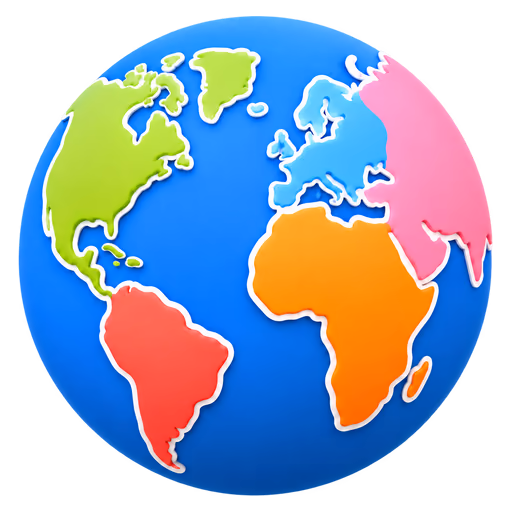 Colourful globe for practising countries by region