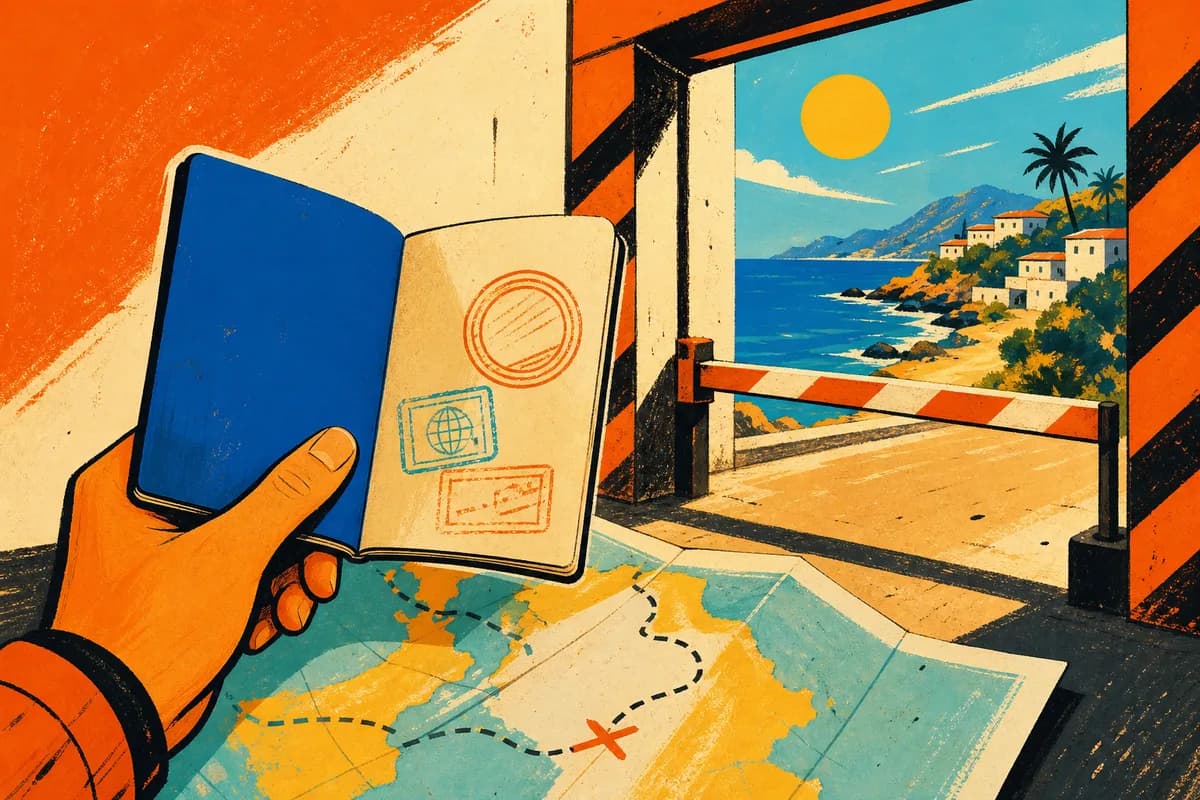 Gap Year Planner Template with an illustrated passport and route map opening onto an international destination