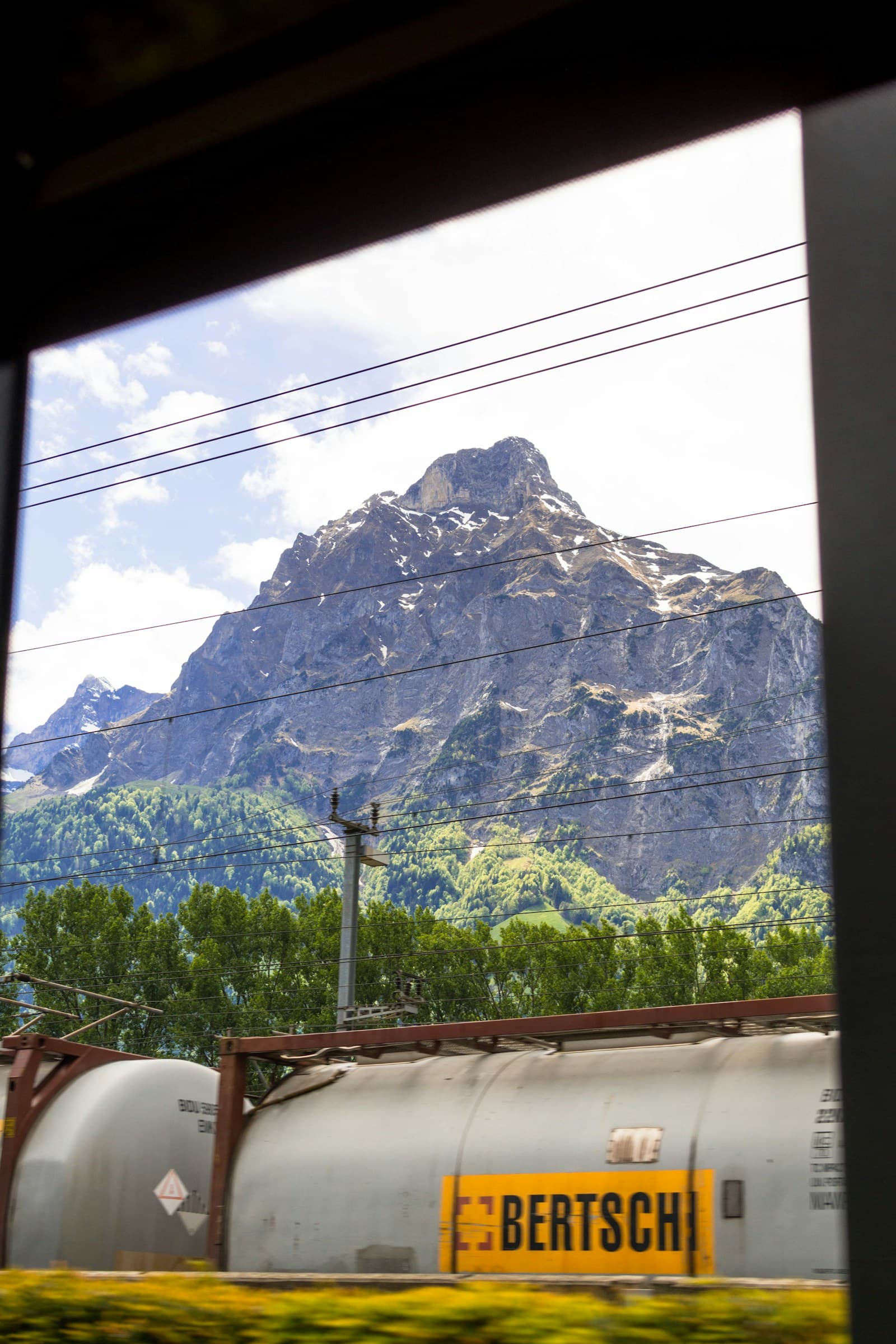Swiss Alps seen from an Interrail train window