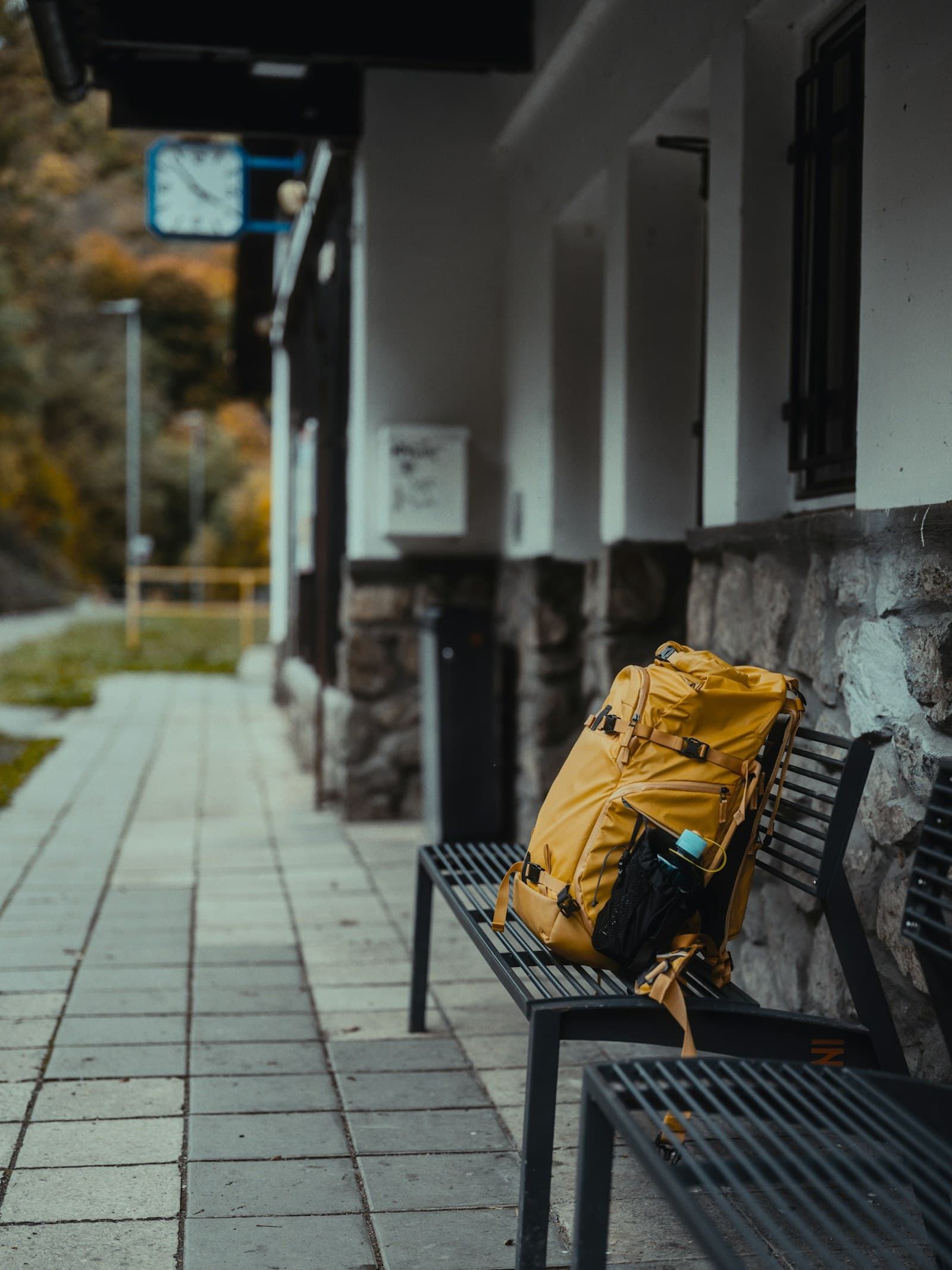 Yellow backpack ready for an Interrail journey