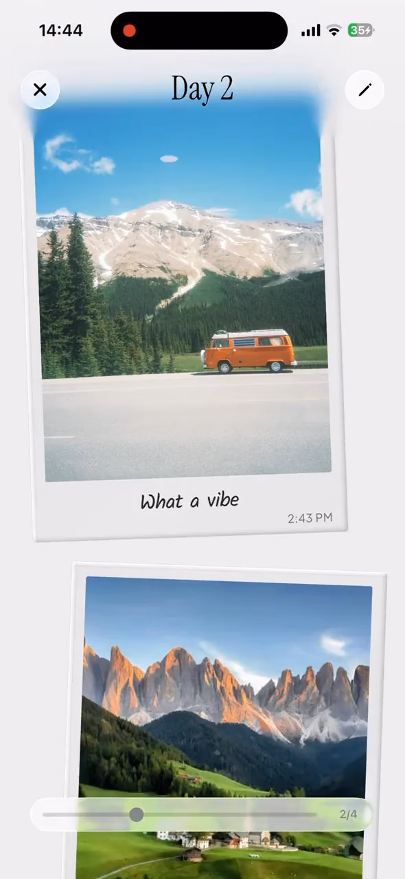 TripBook day with mountain landscapes and a campervan photo