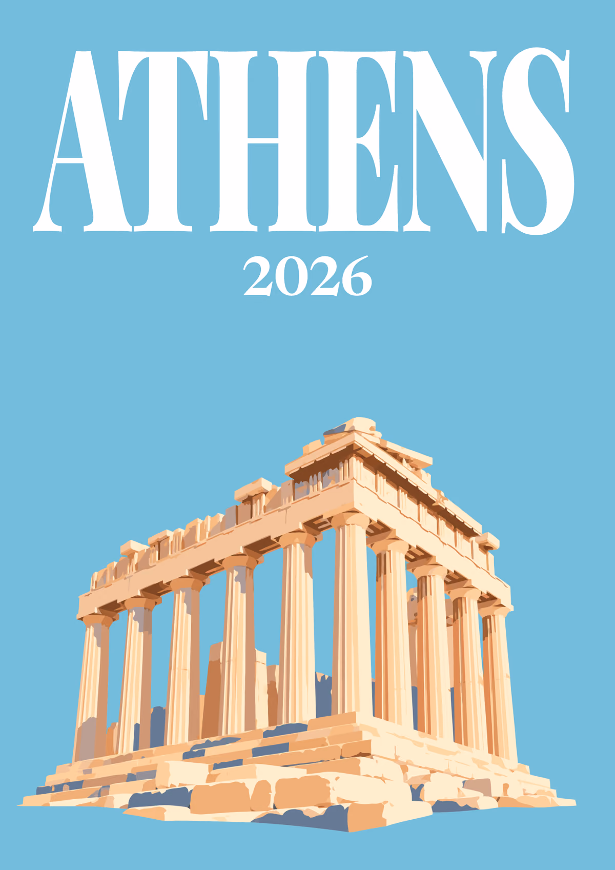 Athens illustrated travel photo book cover with the Parthenon on blue