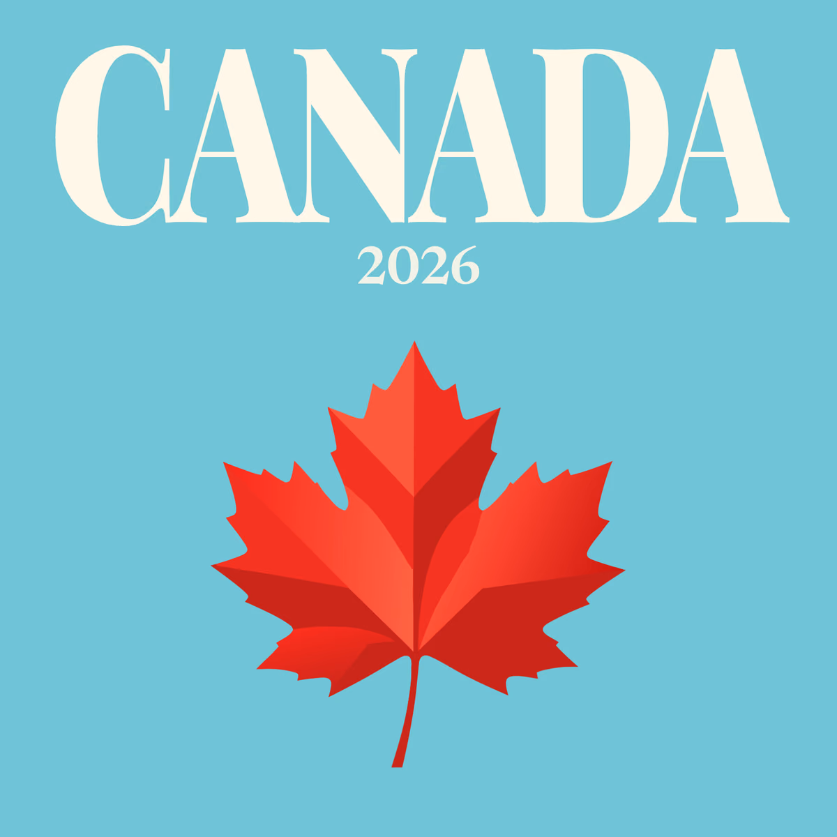 Canada illustrated square photo book cover with a red maple leaf on turquoise