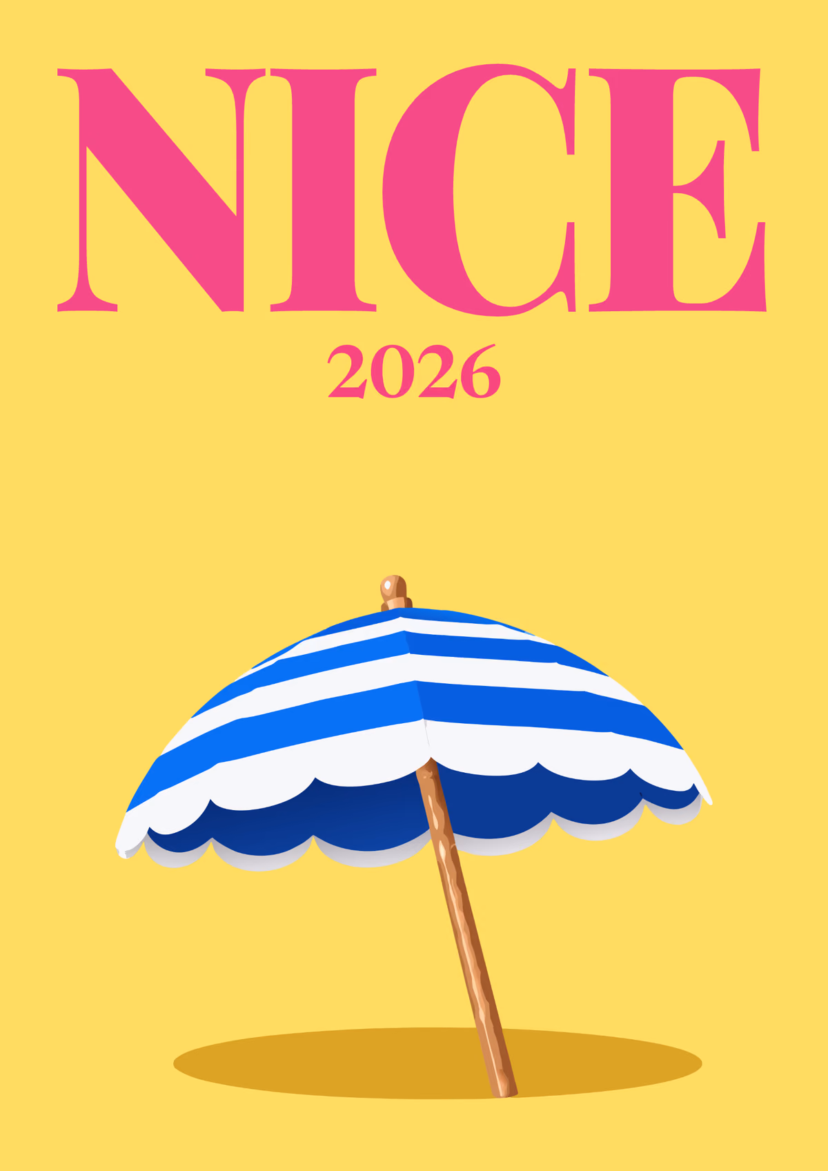 Nice illustrated France travel photo book cover with a blue and white striped beach umbrella on yellow