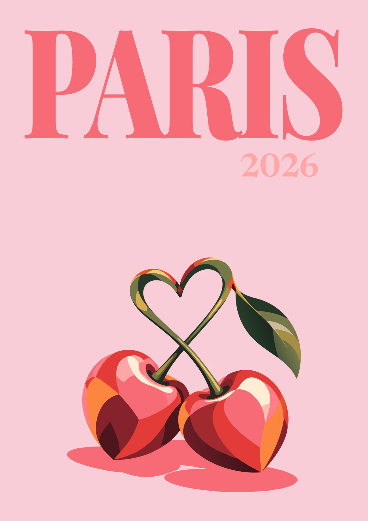 Paris illustrated France travel photo book cover with cherries with heart-shaped stems on pale pink