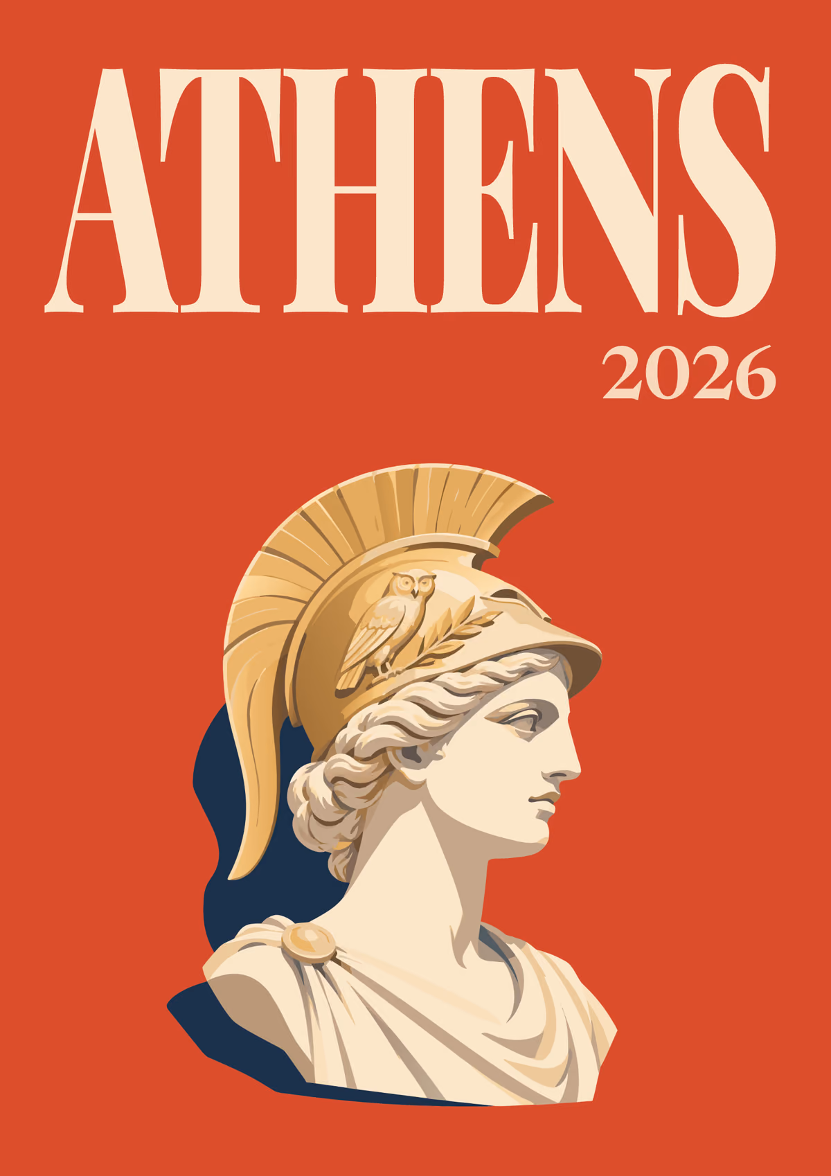Athens illustrated Greece travel photo book cover with a bust of Athena in a helmet on red