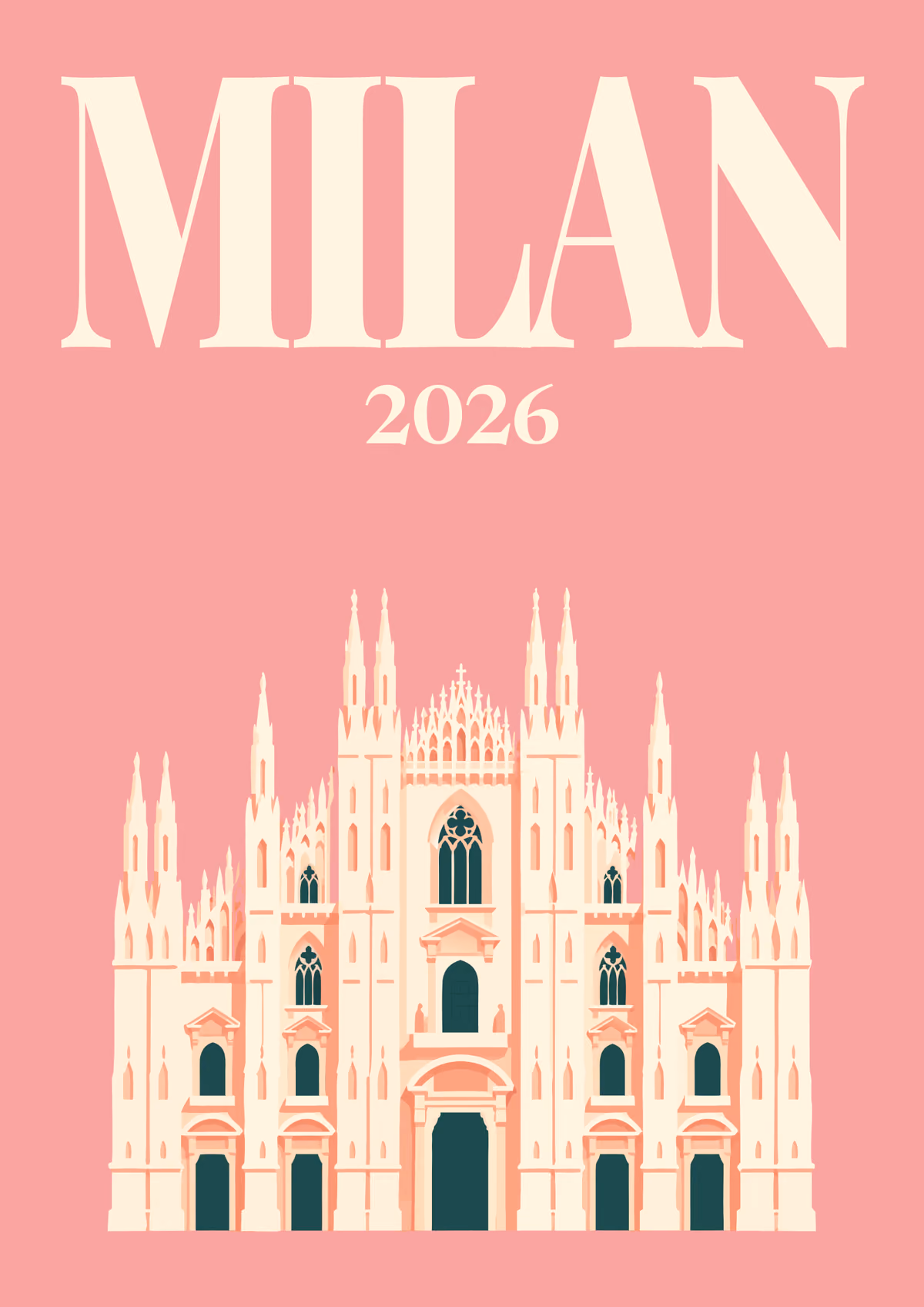 Milan illustrated Italy travel photo book cover with Milan Cathedral on coral pink