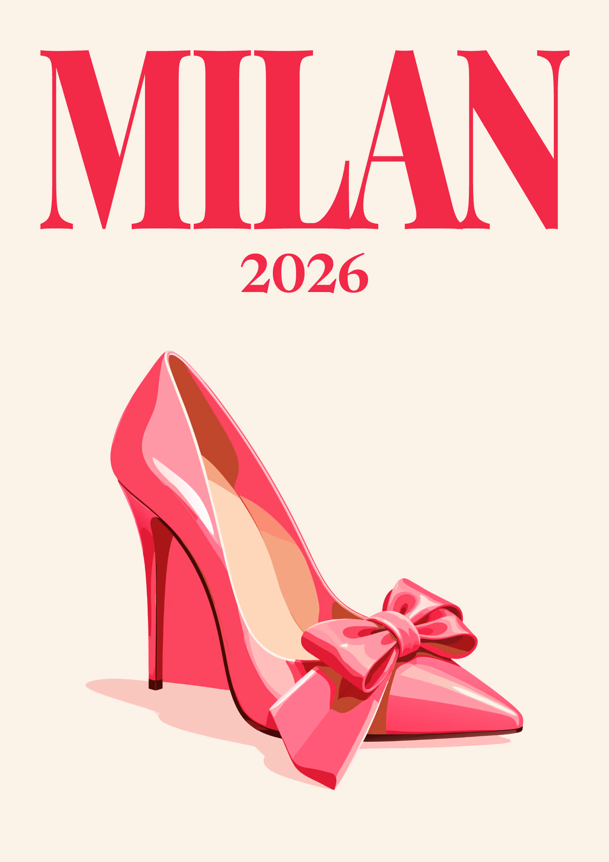 Milan illustrated Italy travel photo book cover with a pink high heel with a bow on cream