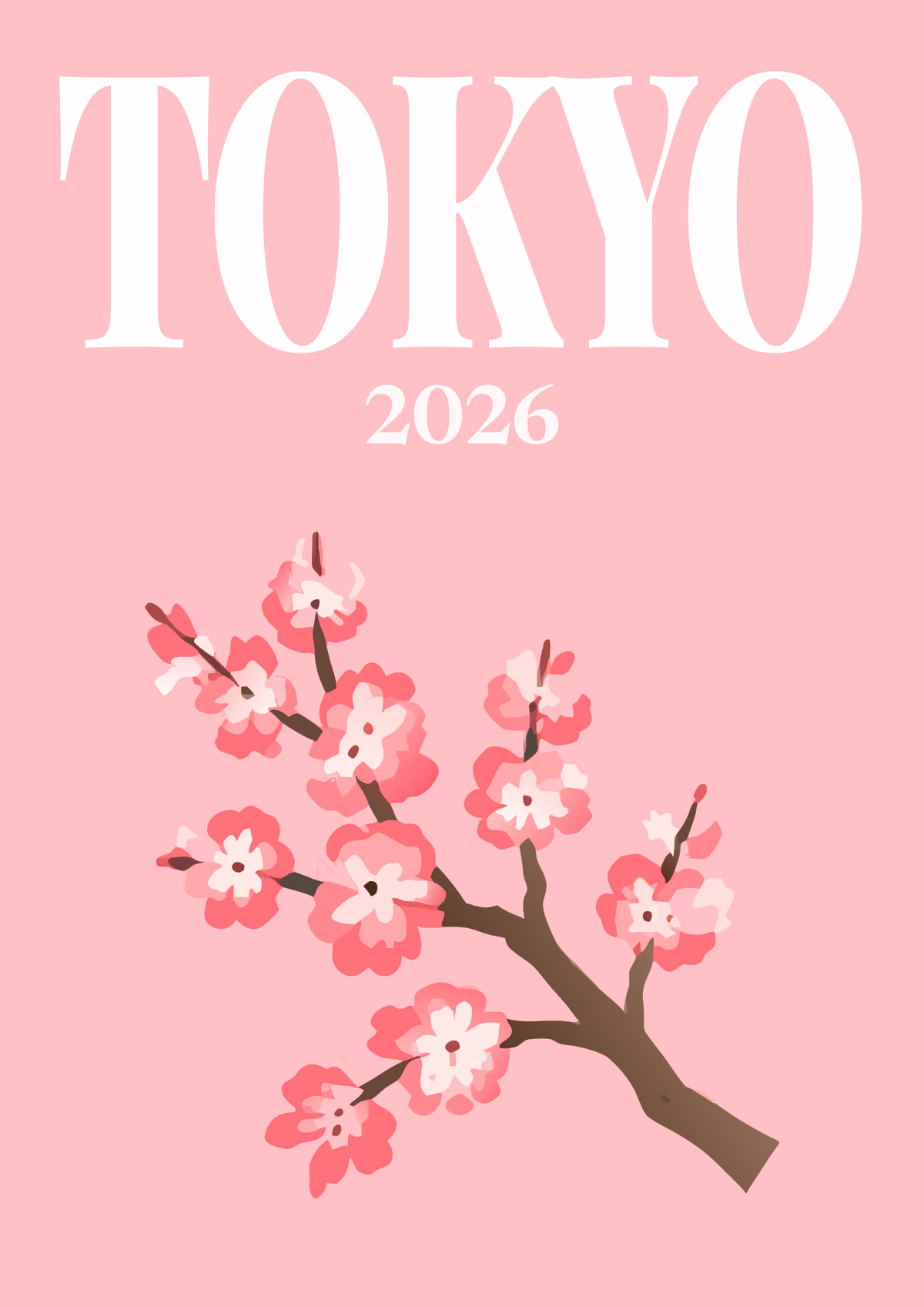 Tokyo illustrated Japan travel photo book cover with a cherry blossom branch on pink
