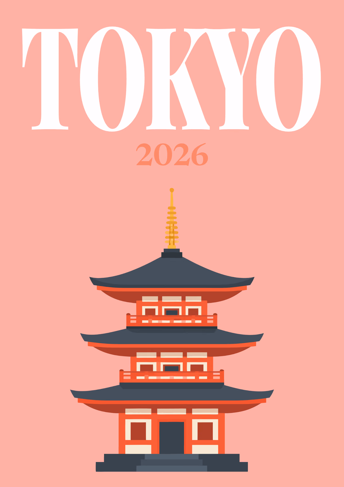 Tokyo illustrated Japan travel photo book cover with a pagoda on salmon pink