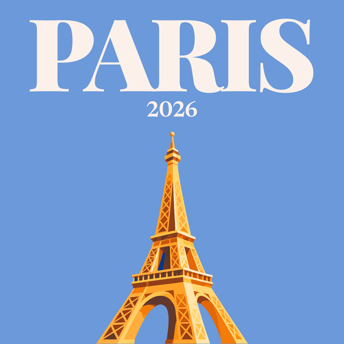 Paris illustrated square photo book cover with a gold Eiffel Tower on blue
