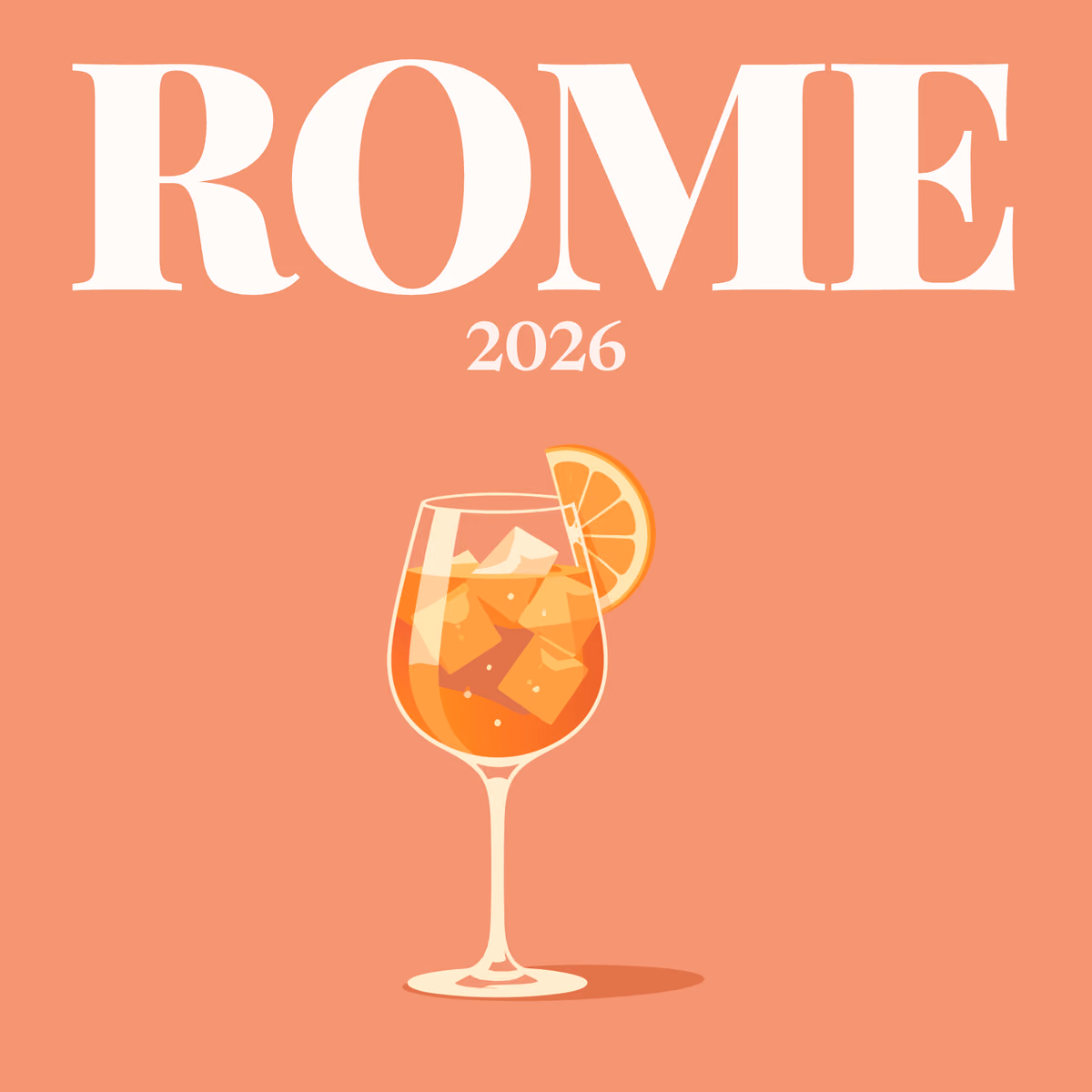 Rome illustrated square photo book cover with an Aperol spritz on coral