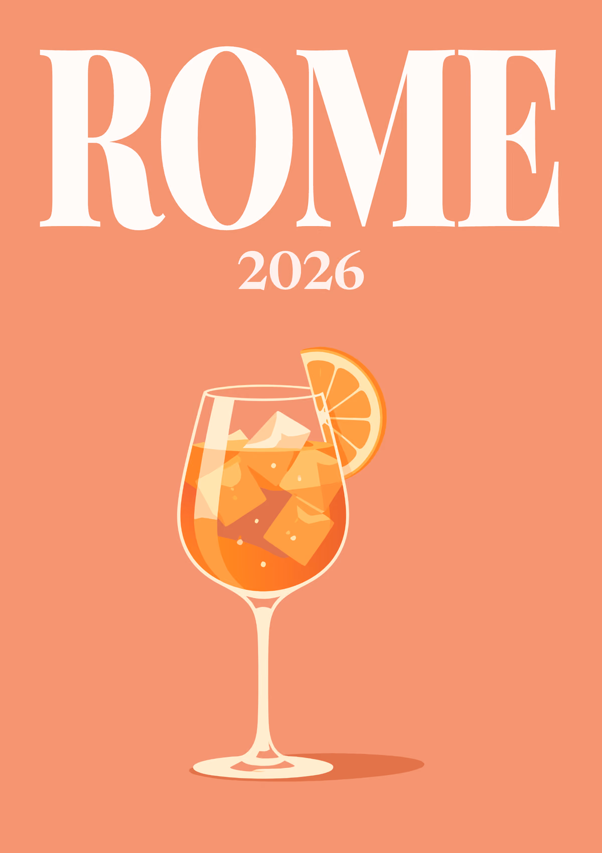 Rome illustrated travel photo book cover with an Aperol spritz on coral