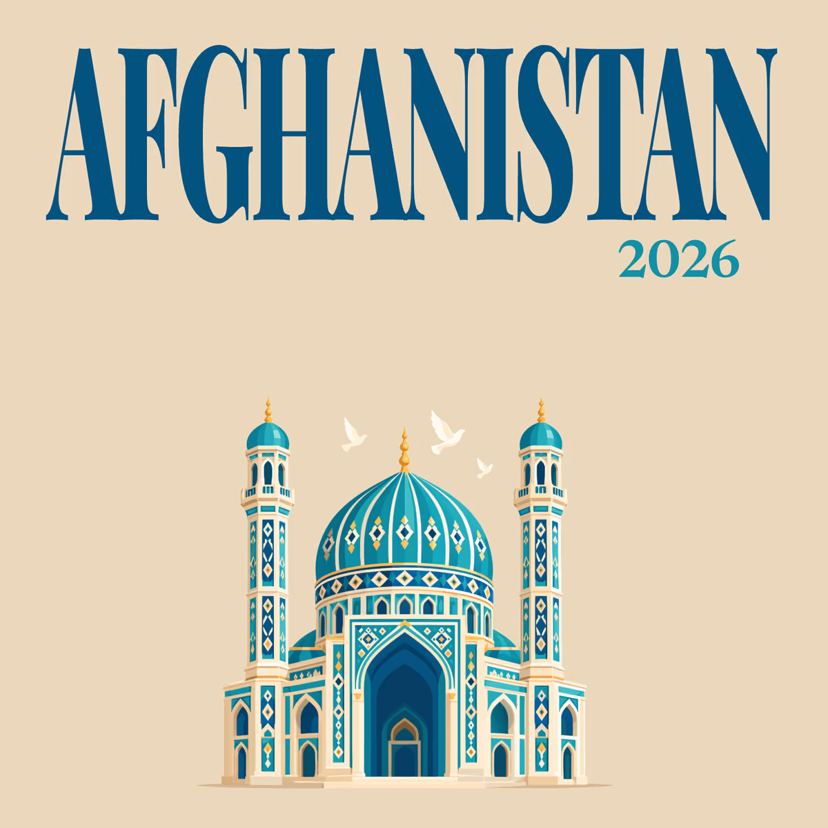 Afghanistan illustrated square photo book cover with the Blue Mosque artwork