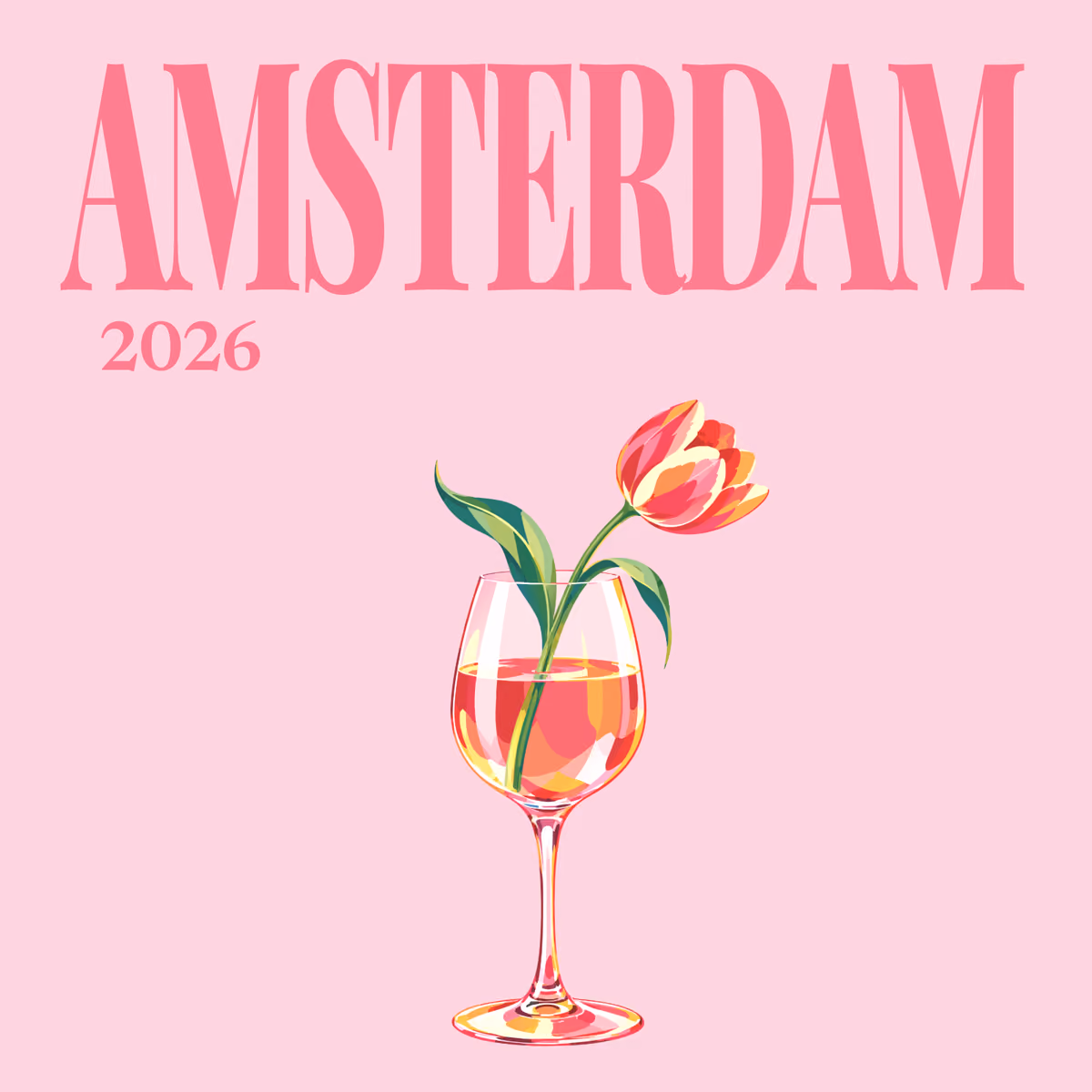 Amsterdam illustrated square photo book cover with the tulip in wine glass artwork