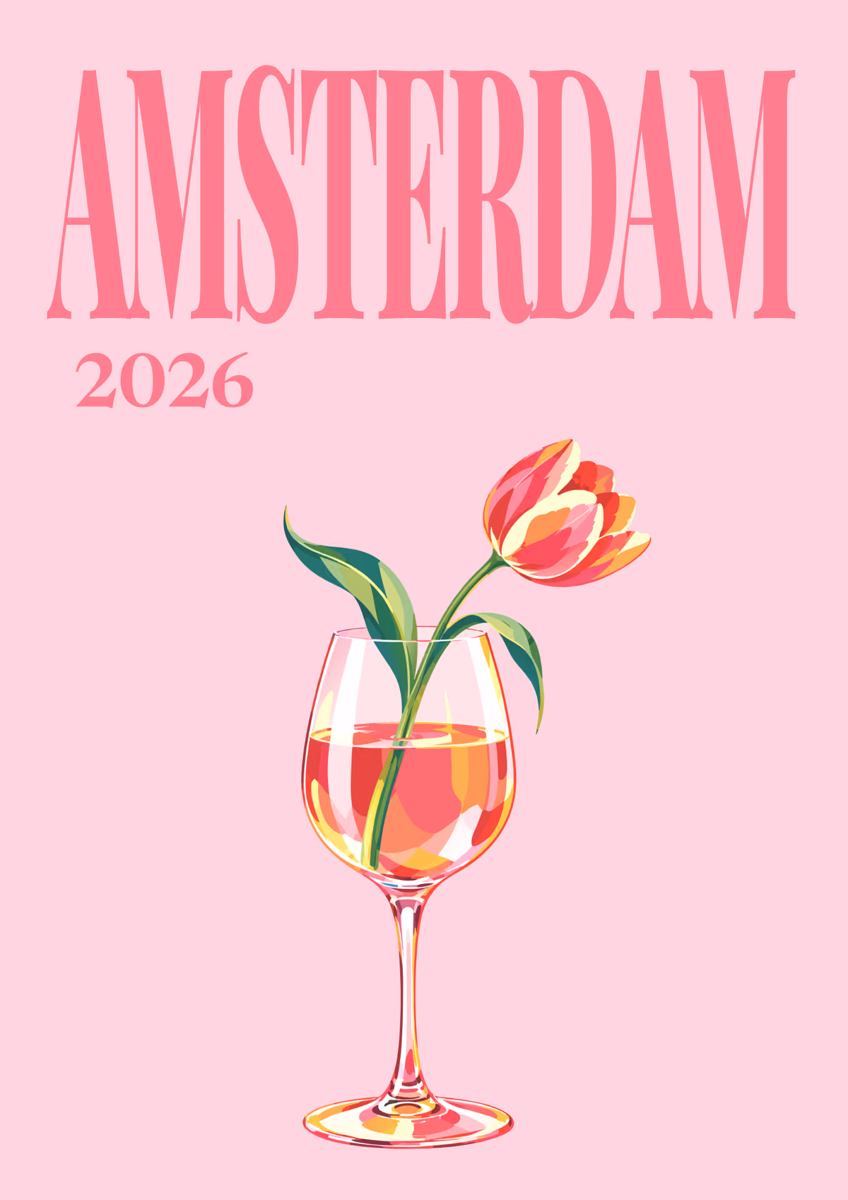 Amsterdam illustrated travel photo book cover with the tulip in wine glass artwork